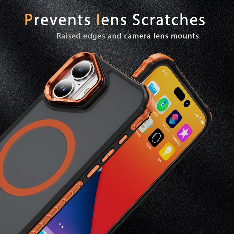 For iPhone 16 Plus Rainbow Series Skin Feel MagSafe Lens Holder Phone Case