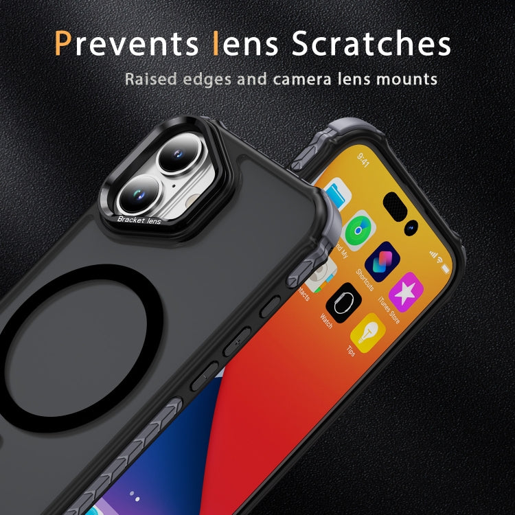 For iPhone 16 Plus Rainbow Series Skin Feel MagSafe Lens Holder Phone Case