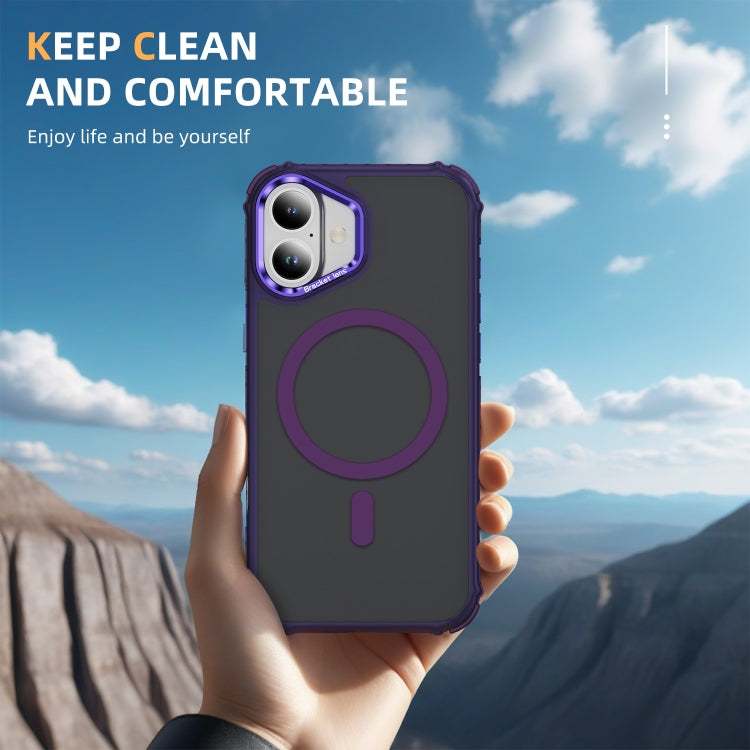 For iPhone 16 Plus Rainbow Series Skin Feel MagSafe Lens Holder Phone Case