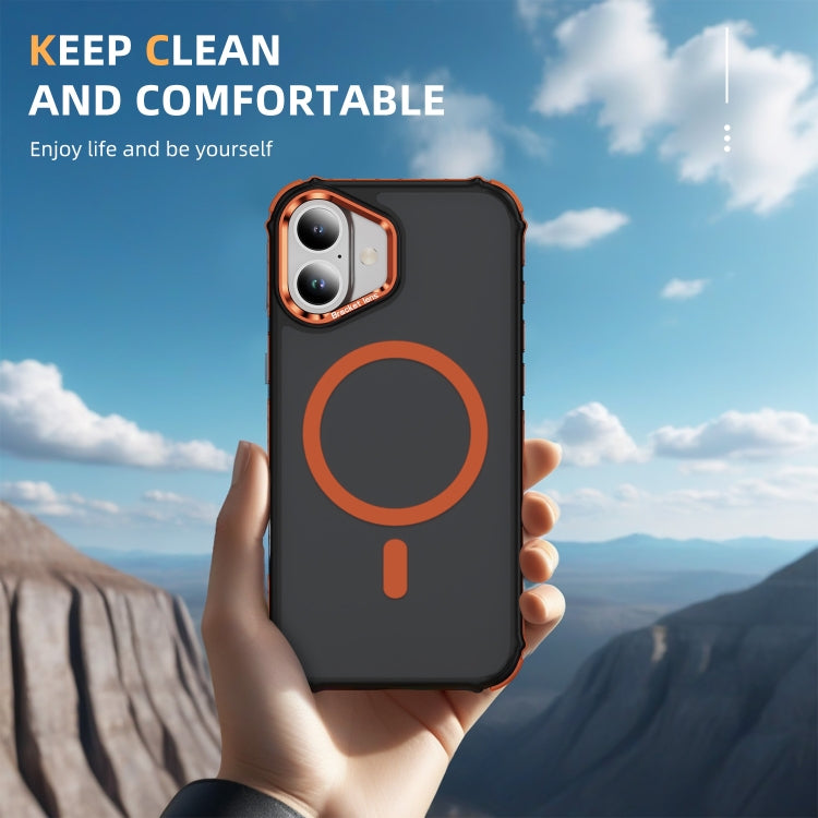 For iPhone 16 Rainbow Series Skin Feel MagSafe Lens Holder Phone Case