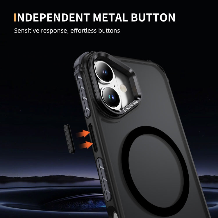 For iPhone 16 Rainbow Series Skin Feel MagSafe Lens Holder Phone Case