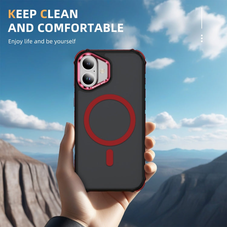 For iPhone 16 Rainbow Series Skin Feel MagSafe Lens Holder Phone Case