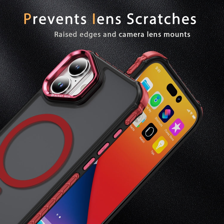 For iPhone 16 Rainbow Series Skin Feel MagSafe Lens Holder Phone Case