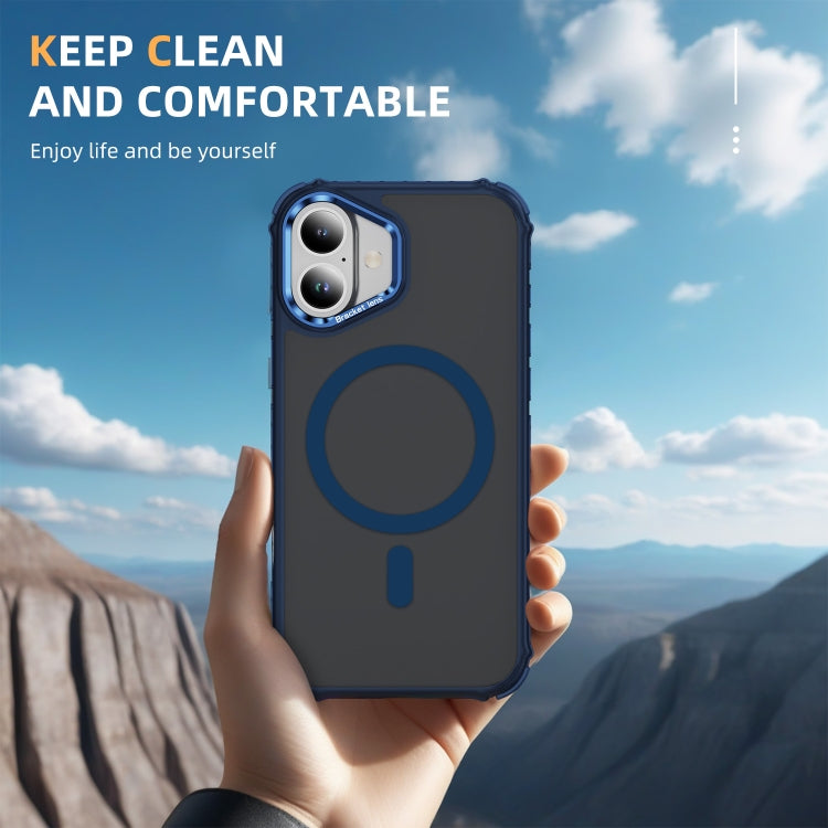For iPhone 16 Rainbow Series Skin Feel MagSafe Lens Holder Phone Case