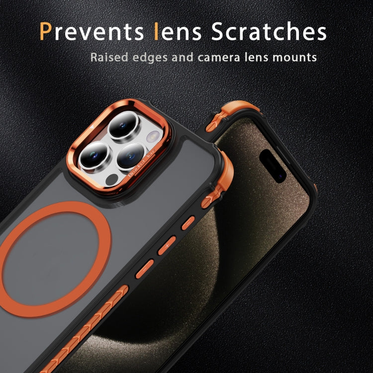 For iPhone 15 Pro Max Rainbow Series Skin Feel MagSafe Lens Holder Phone Case