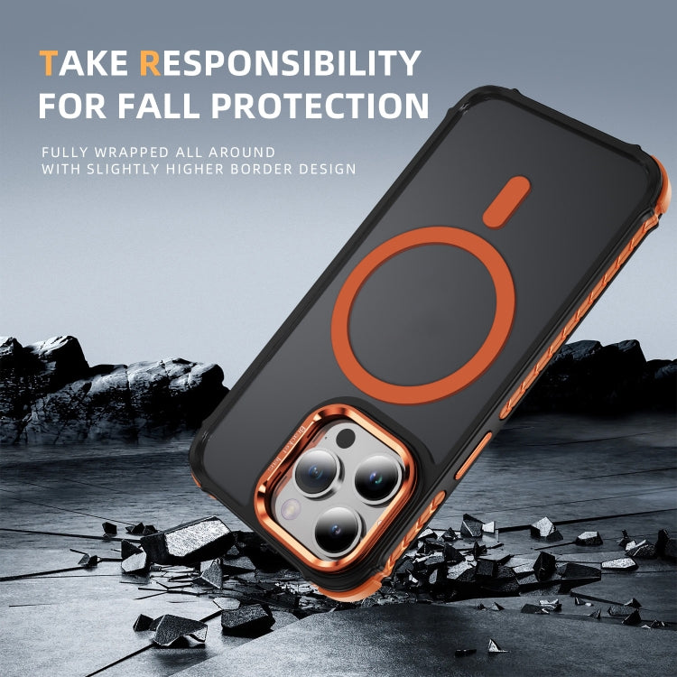 For iPhone 15 Pro Max Rainbow Series Skin Feel MagSafe Lens Holder Phone Case