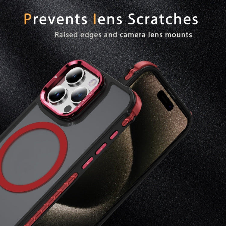 For iPhone 15 Pro Max Rainbow Series Skin Feel MagSafe Lens Holder Phone Case