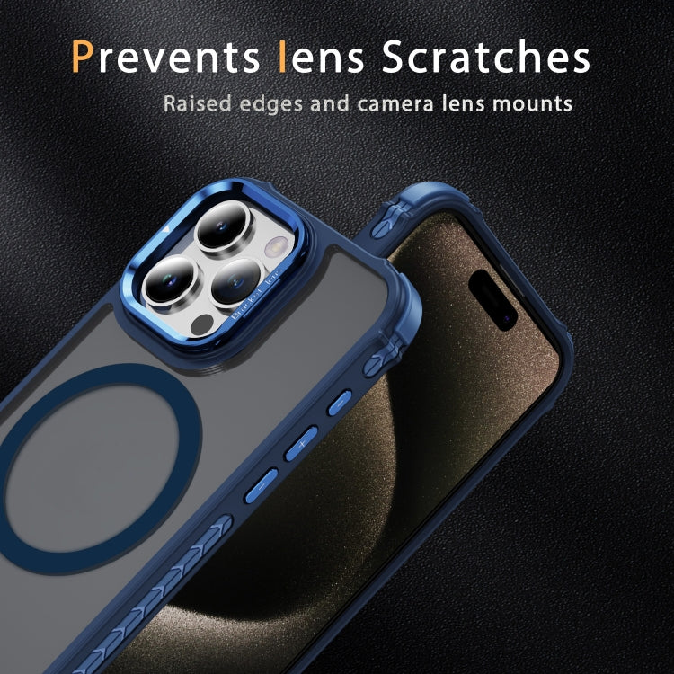 For iPhone 15 Pro Max Rainbow Series Skin Feel MagSafe Lens Holder Phone Case