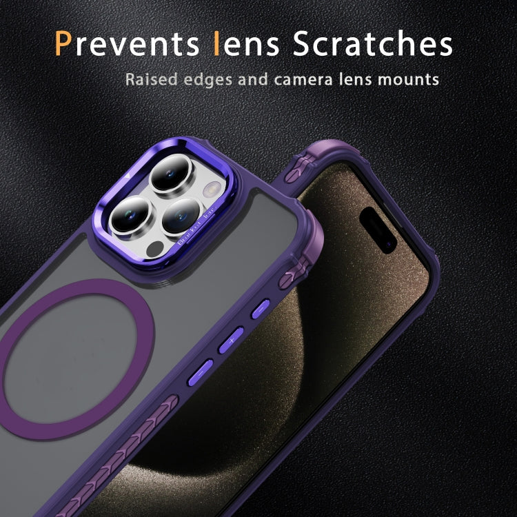 For iPhone 15 Pro Rainbow Series Skin Feel MagSafe Lens Holder Phone Case