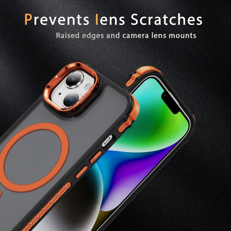 For iPhone 15 Plus Rainbow Series Skin Feel MagSafe Lens Holder Phone Case
