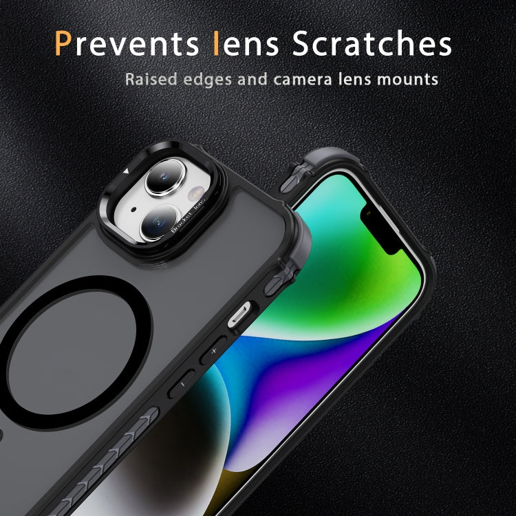 For iPhone 15 Plus Rainbow Series Skin Feel MagSafe Lens Holder Phone Case