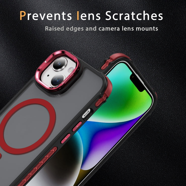 For iPhone 15 Plus Rainbow Series Skin Feel MagSafe Lens Holder Phone Case