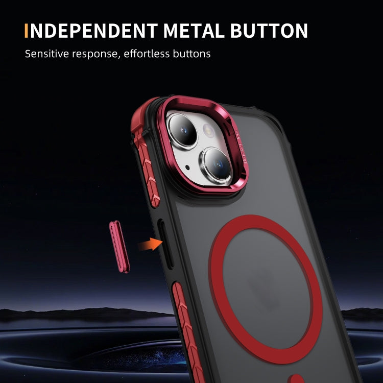 For iPhone 15 Plus Rainbow Series Skin Feel MagSafe Lens Holder Phone Case