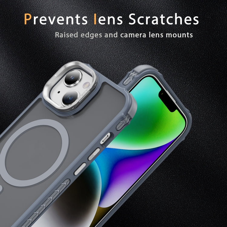 For iPhone 15 Plus Rainbow Series Skin Feel MagSafe Lens Holder Phone Case
