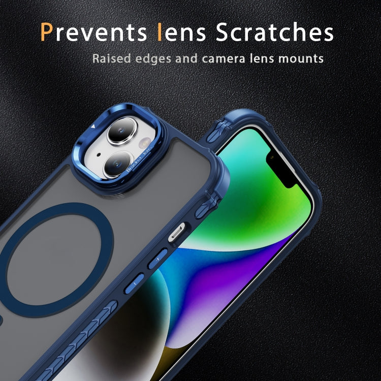 For iPhone 15 Plus Rainbow Series Skin Feel MagSafe Lens Holder Phone Case