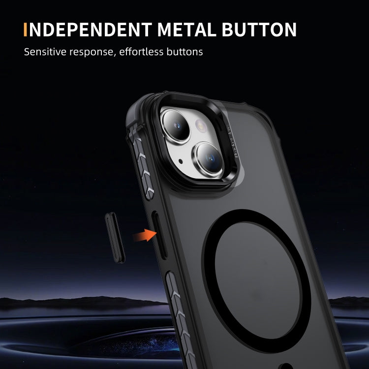 For iPhone 14 Rainbow Series Skin Feel MagSafe Lens Holder Phone Case