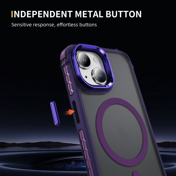 For iPhone 14 Rainbow Series Skin Feel MagSafe Lens Holder Phone Case