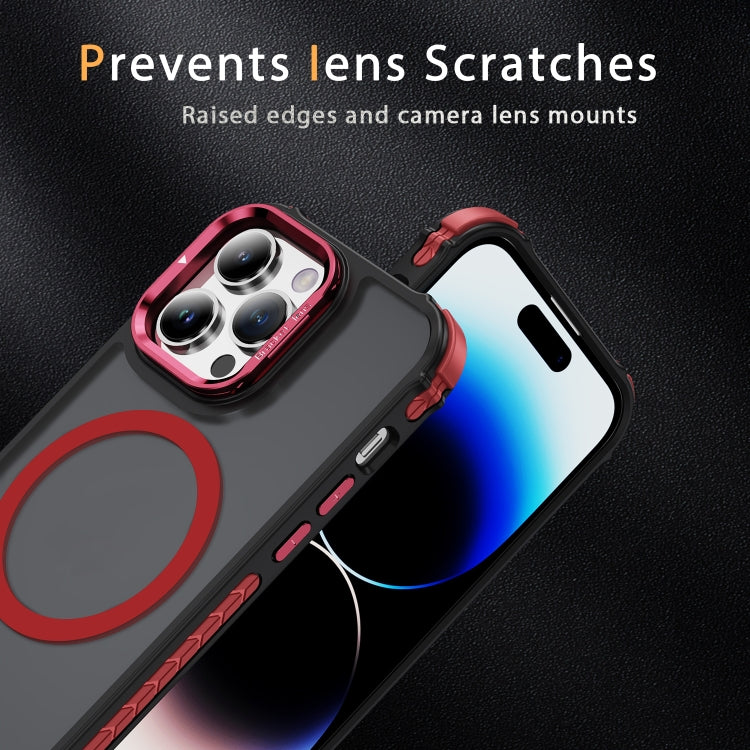 For iPhone 14 Pro Max Rainbow Series Skin Feel MagSafe Lens Holder Phone Case