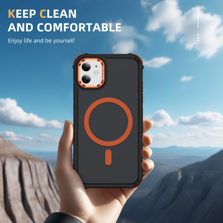 For iPhone 11 Rainbow Series Skin Feel MagSafe Lens Holder Phone Case