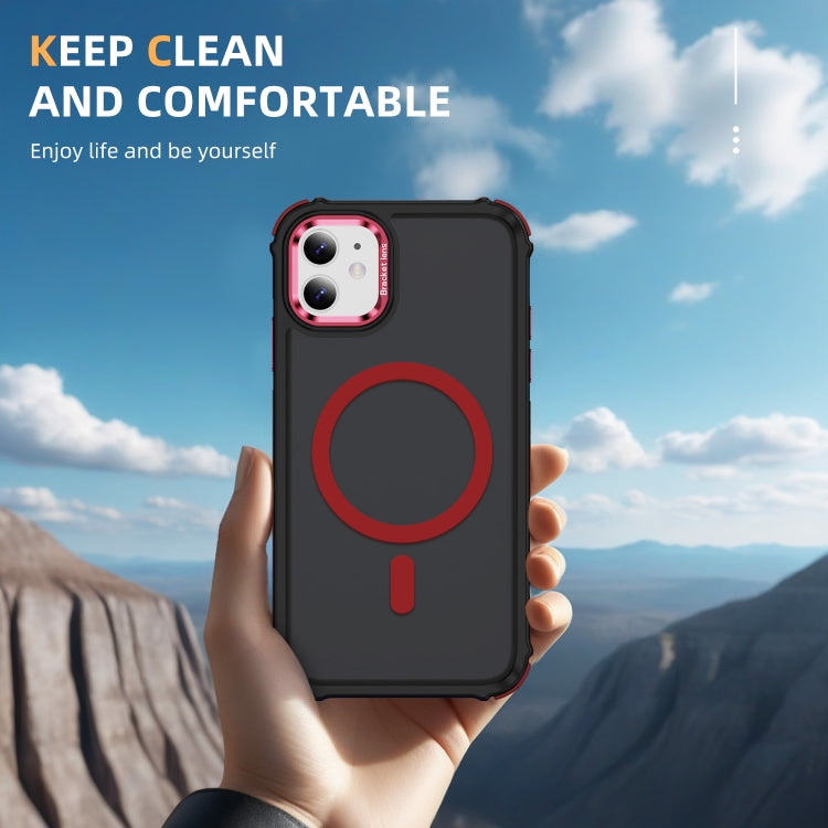 For iPhone 11 Rainbow Series Skin Feel MagSafe Lens Holder Phone Case