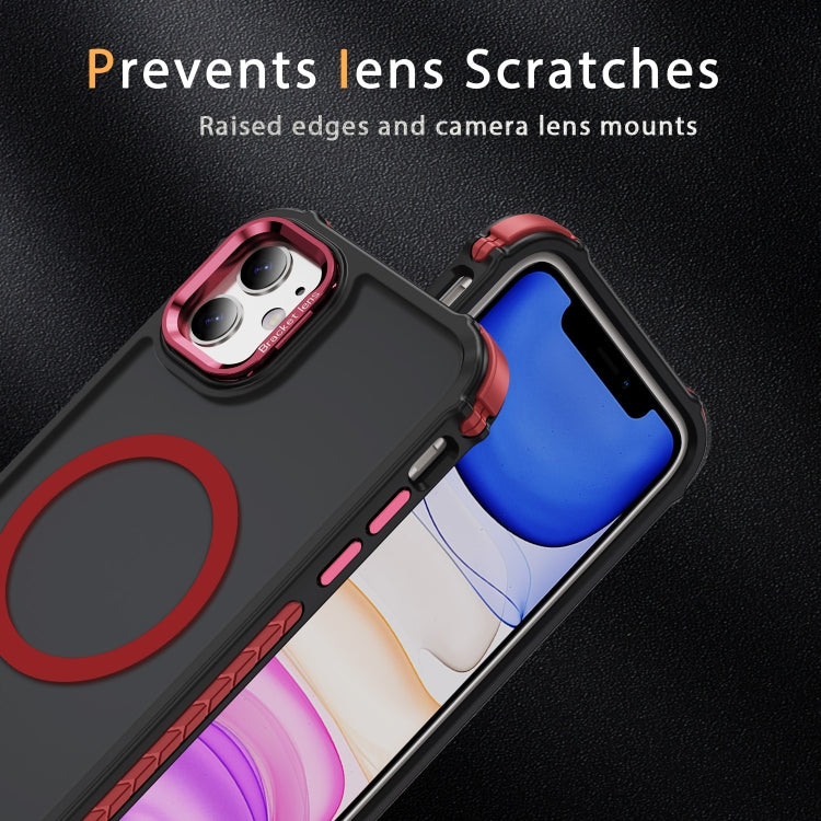 For iPhone 11 Rainbow Series Skin Feel MagSafe Lens Holder Phone Case