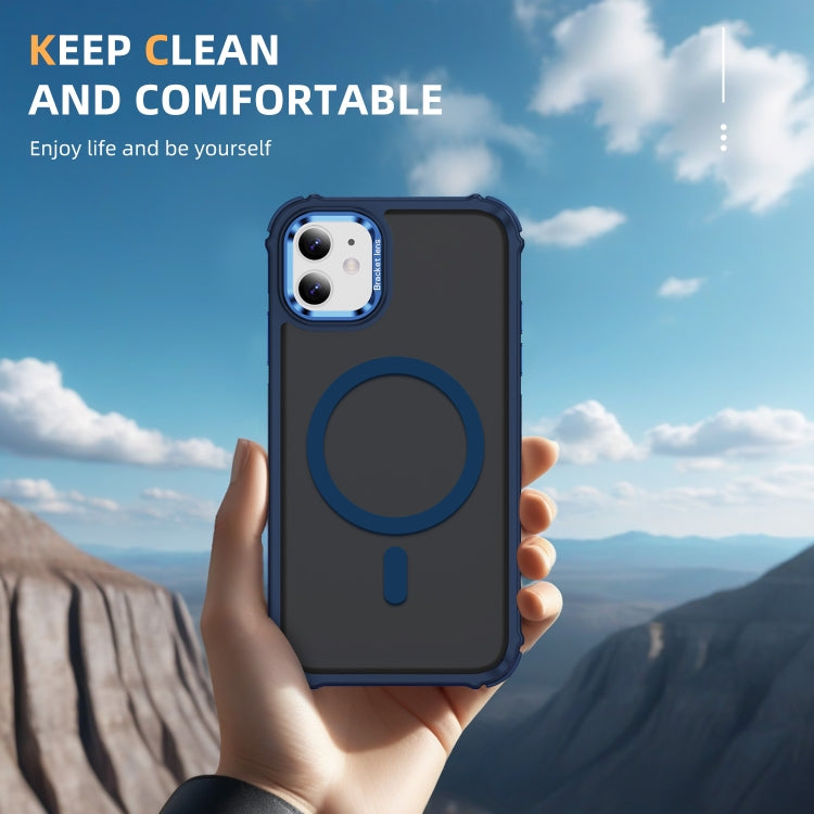 For iPhone 11 Rainbow Series Skin Feel MagSafe Lens Holder Phone Case