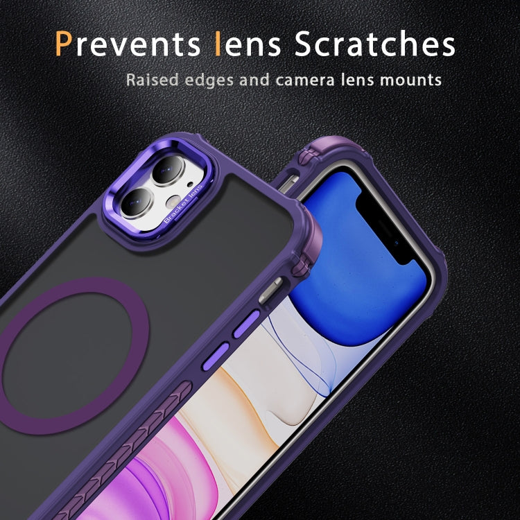 For iPhone 11 Rainbow Series Skin Feel MagSafe Lens Holder Phone Case