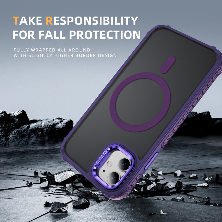 For iPhone 11 Rainbow Series Skin Feel MagSafe Lens Holder Phone Case