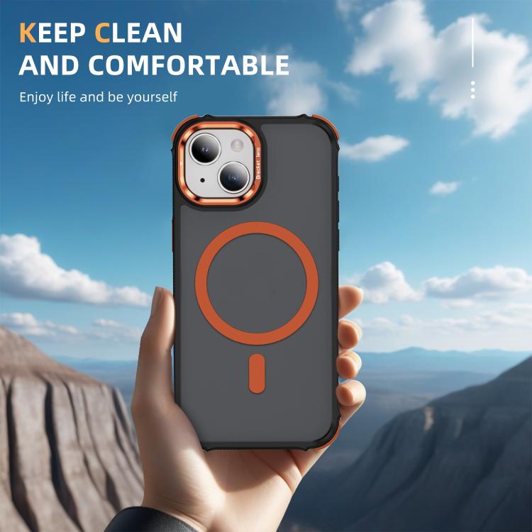 For iPhone 15 Rainbow Series Skin Feel MagSafe Lens Holder Phone Case