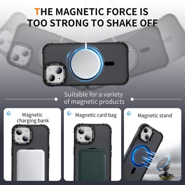 For iPhone 15 Rainbow Series Skin Feel MagSafe Lens Holder Phone Case