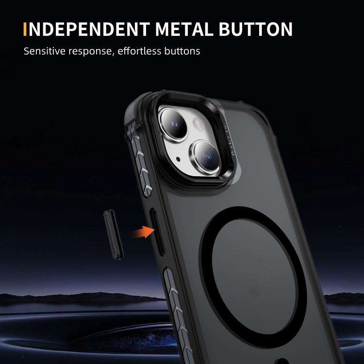 For iPhone 15 Rainbow Series Skin Feel MagSafe Lens Holder Phone Case