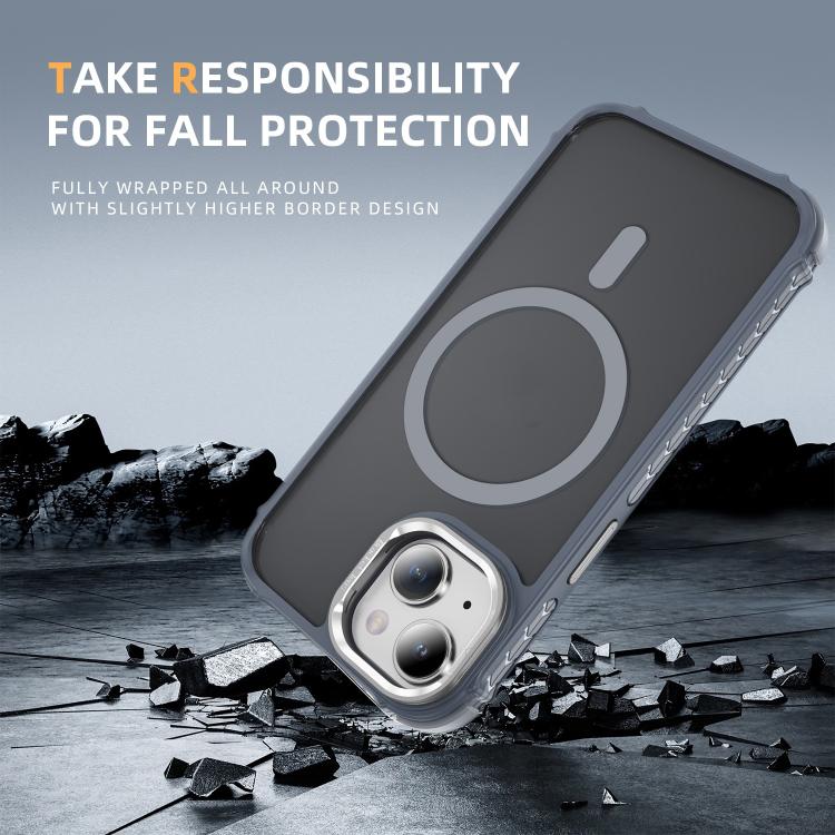 For iPhone 15 Rainbow Series Skin Feel MagSafe Lens Holder Phone Case