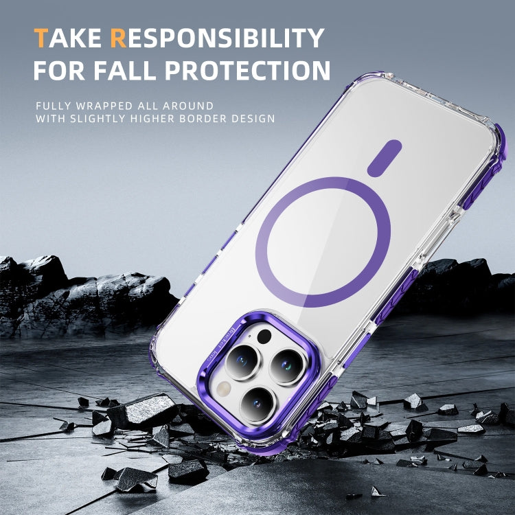 For iPhone 16 Pro Rainbow Series Transparent MagSafe Lens Holder Phone Case