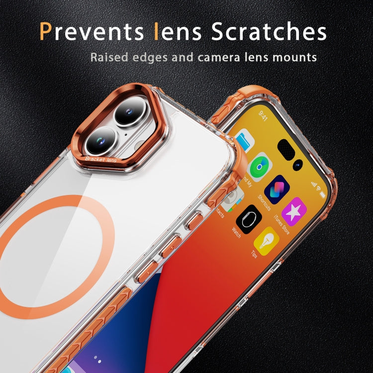 For iPhone 16 Plus Rainbow Series Transparent MagSafe Lens Holder Phone Case