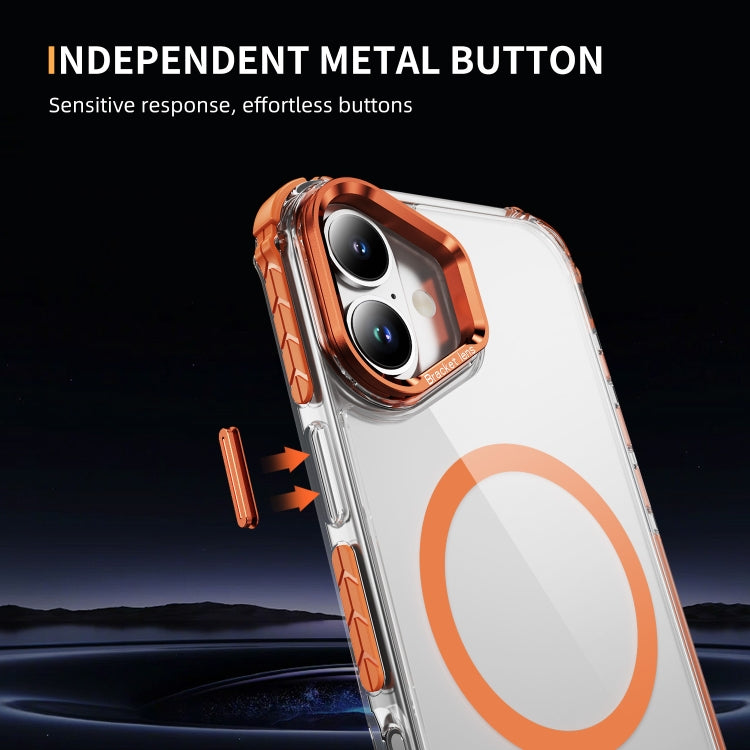 For iPhone 16 Plus Rainbow Series Transparent MagSafe Lens Holder Phone Case