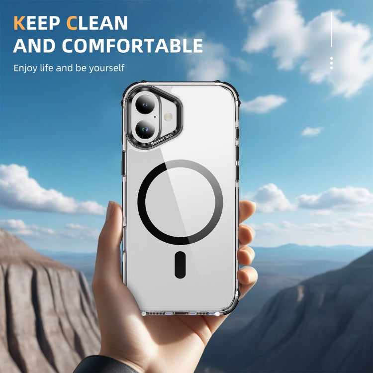 For iPhone 16 Plus Rainbow Series Transparent MagSafe Lens Holder Phone Case