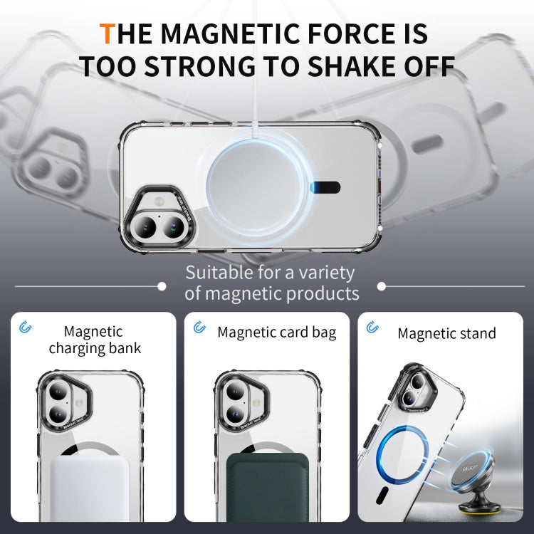 For iPhone 16 Plus Rainbow Series Transparent MagSafe Lens Holder Phone Case