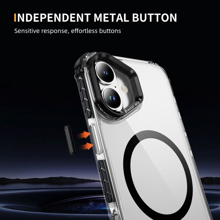 For iPhone 16 Plus Rainbow Series Transparent MagSafe Lens Holder Phone Case