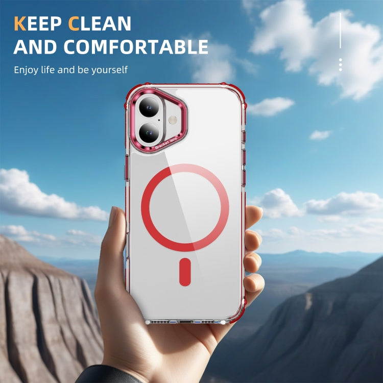 For iPhone 16 Plus Rainbow Series Transparent MagSafe Lens Holder Phone Case