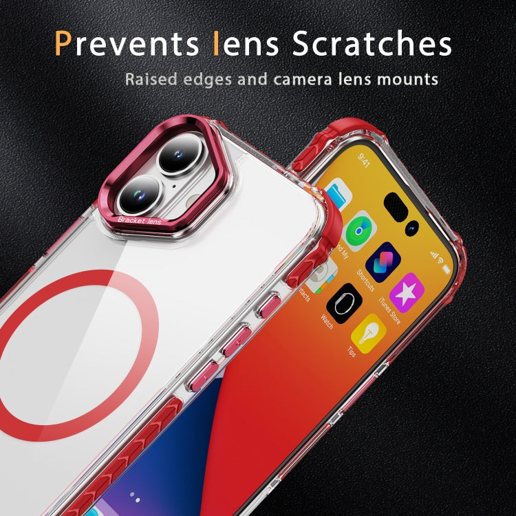 For iPhone 16 Plus Rainbow Series Transparent MagSafe Lens Holder Phone Case
