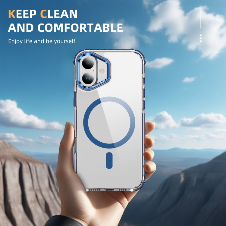 For iPhone 16 Plus Rainbow Series Transparent MagSafe Lens Holder Phone Case