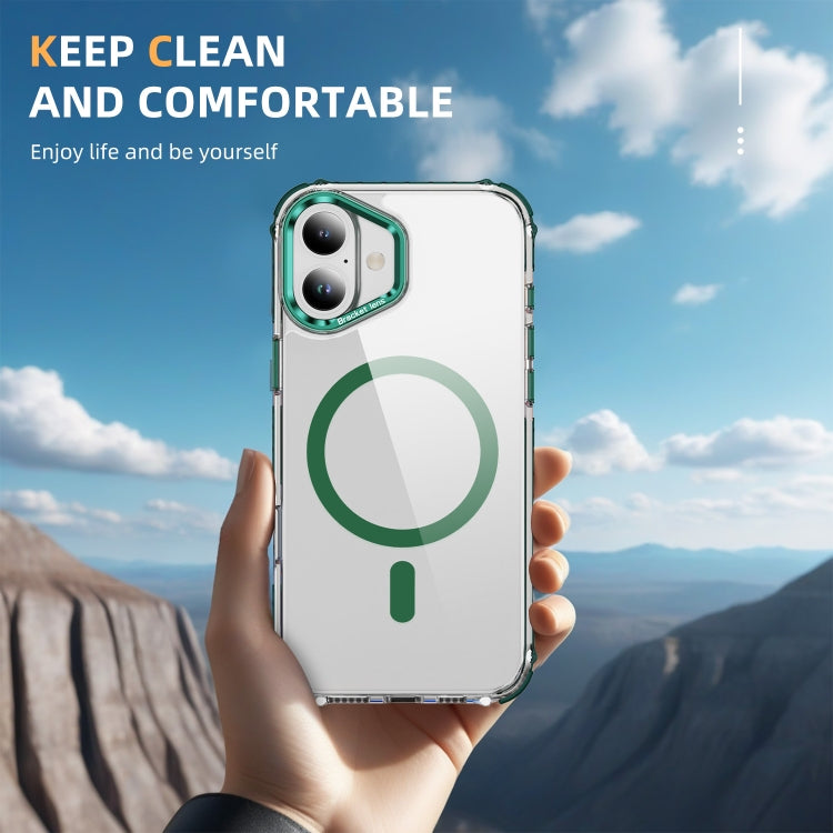 For iPhone 16 Plus Rainbow Series Transparent MagSafe Lens Holder Phone Case