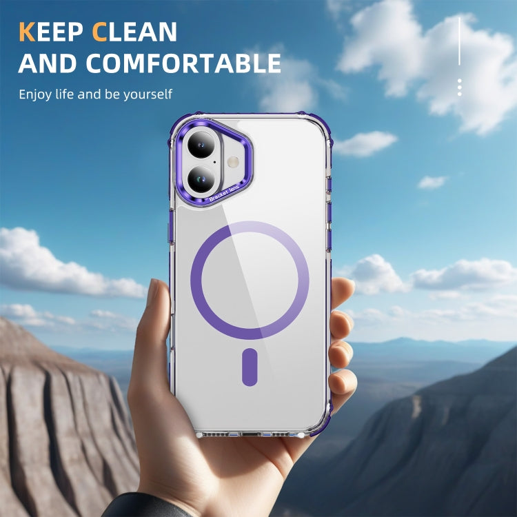For iPhone 16 Plus Rainbow Series Transparent MagSafe Lens Holder Phone Case