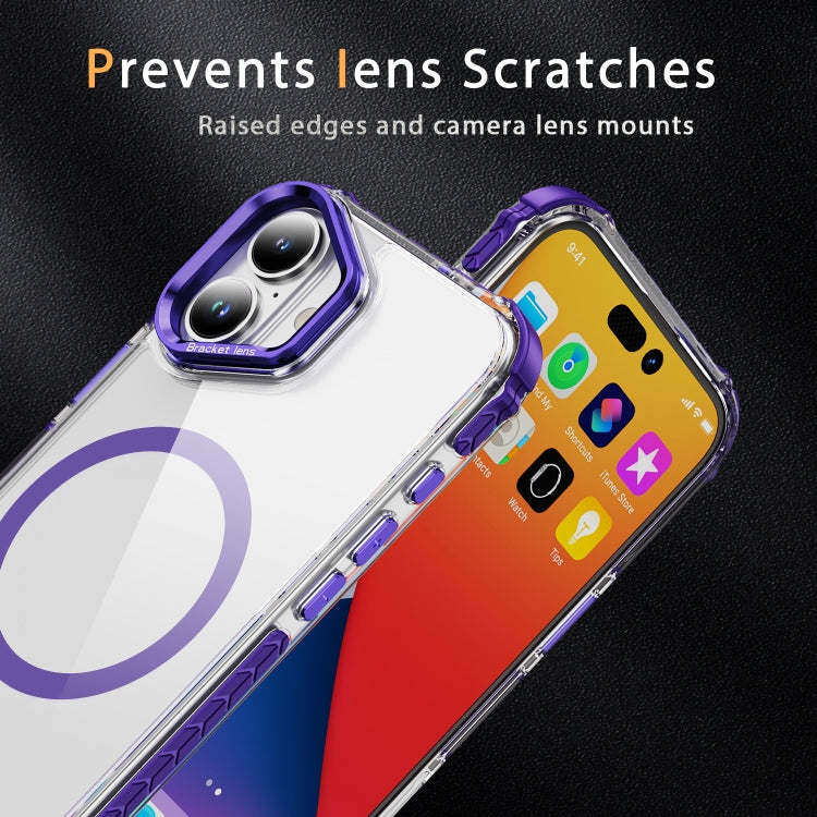 For iPhone 16 Plus Rainbow Series Transparent MagSafe Lens Holder Phone Case