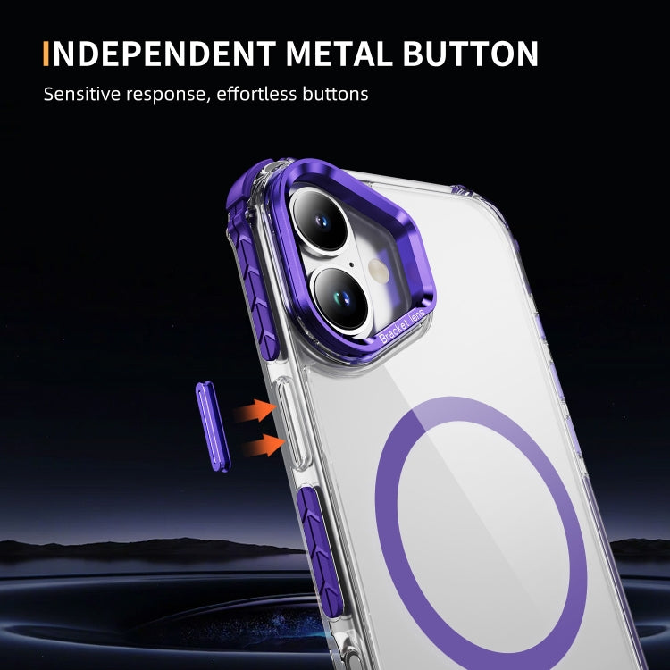 For iPhone 16 Plus Rainbow Series Transparent MagSafe Lens Holder Phone Case