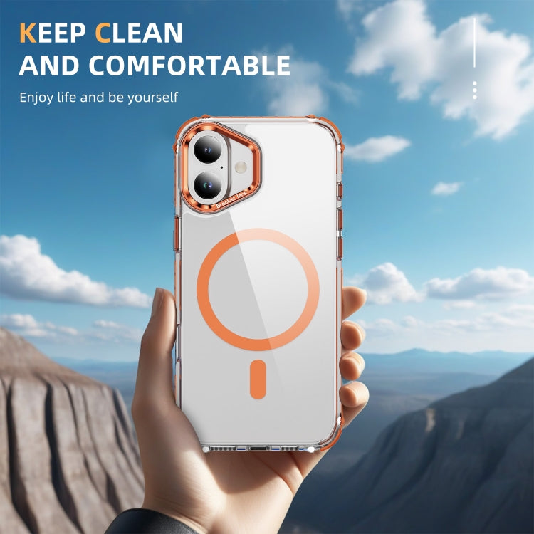 For iPhone 16 Rainbow Series Transparent MagSafe Lens Holder Phone Case
