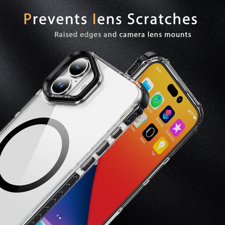 For iPhone 16 Rainbow Series Transparent MagSafe Lens Holder Phone Case