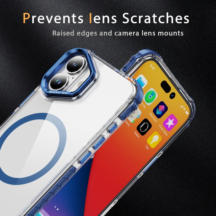 For iPhone 16 Rainbow Series Transparent MagSafe Lens Holder Phone Case