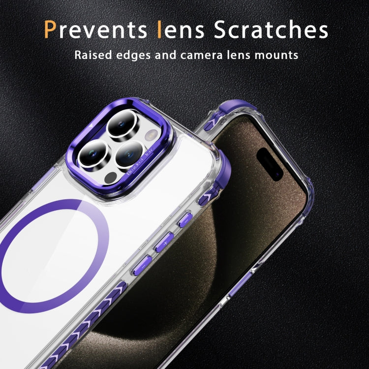 For iPhone 15 Pro Max Rainbow Series Transparent MagSafe Lens Holder Phone Case
