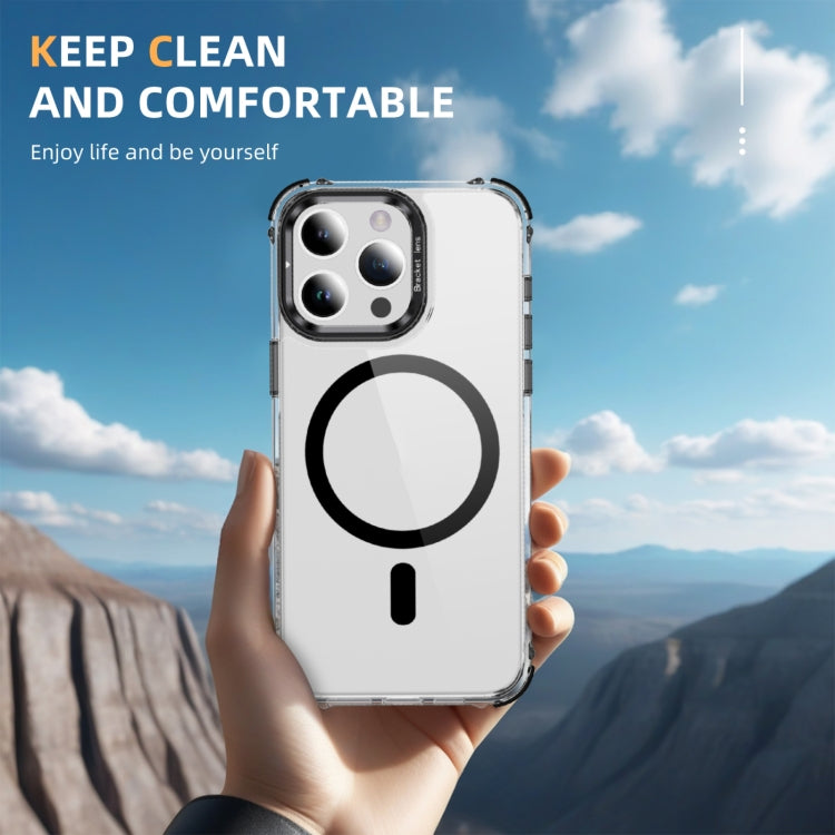 For iPhone 15 Pro Rainbow Series Transparent MagSafe Lens Holder Phone Case